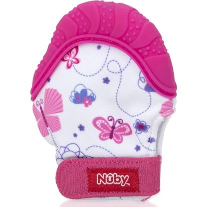 Nuby Soothing Teething Mitten with Hygienic Travel Bag, Pink.