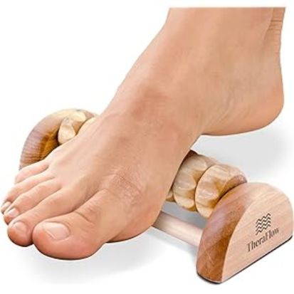 TheraFlow Foot Massager Roller, Foot Roller for Plantar Fasciitis Relief - Foot Pain, Neuropathy, Heel Arch, Stress Relief - Relaxation Gifts for Women, Men, Reflexology Tool - Wooden (Dual)